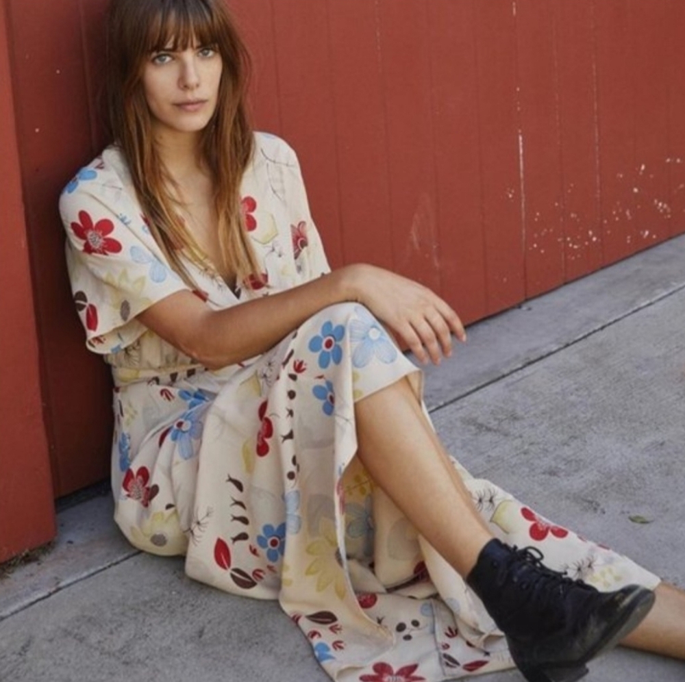 Christy Dawn Cream Dress with Red and Yellow Floral Pattern